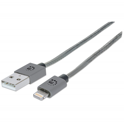 Cable de Datos USB A 2.0 a Lightning de 8 Pines, 1m, Color Gris, MANHATTAN 394345
