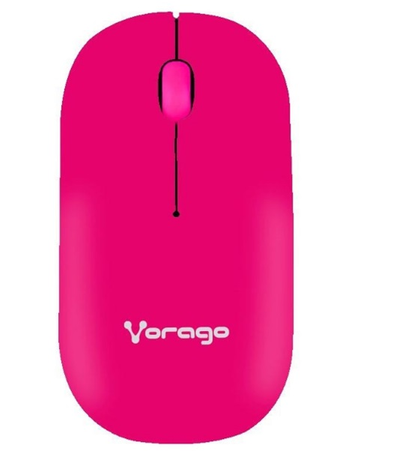 Ratón (Mouse) Óptico, Inalámbrico (USB), Hasta 1000 DPI, Color Rosa, VORAGO MO-205-RO