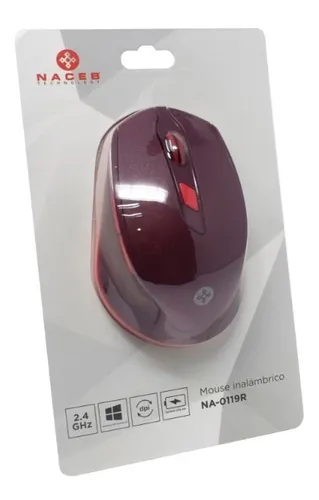 Ratón (Mouse) Óptico, Inalámbrico (USB), Hasta 1600 DPI, Color Rojo, NACEB NA-0119R